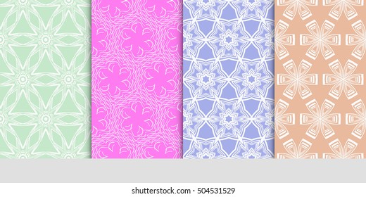 seamless floral geometric patterns set. Texture for holiday cards, Valentines day, wedding invitations, design wallpaper, pattern fills, web page, banner, flyer. Vector illustration.
