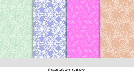 seamless floral geometric patterns set. Texture for holiday cards, Valentines day, wedding invitations, design wallpaper, pattern fills, web page, banner, flyer. Vector illustration.