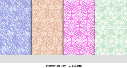 seamless floral geometric patterns set. Texture for holiday cards, Valentines day, wedding invitations, design wallpaper, pattern fills, web page, banner, flyer. Vector illustration.