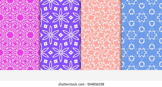 seamless floral geometric patterns set. Flower style. Vector illustration. Texture for holiday cards, Valentines day, wedding invitations, design wallpaper, pattern fills, web page