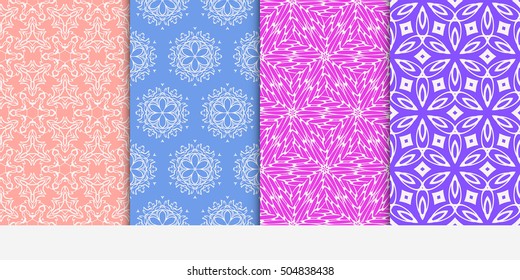 seamless floral geometric patterns set. Flower style. Vector illustration. Texture for holiday cards, Valentines day, wedding invitations, design wallpaper, pattern fills, web page