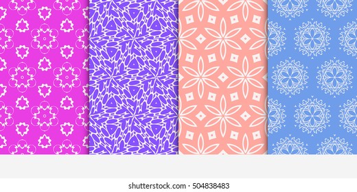 seamless floral geometric patterns set. Flower style. Vector illustration. Texture for holiday cards, Valentines day, wedding invitations, design wallpaper, pattern fills, web page