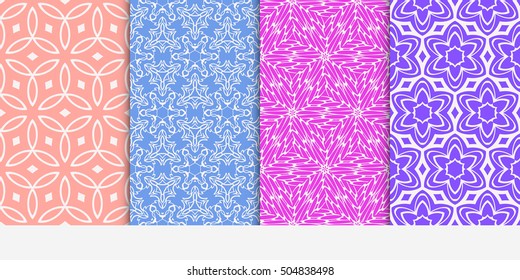 seamless floral geometric patterns set. Flower style. Vector illustration. Texture for holiday cards, Valentines day, wedding invitations, design wallpaper, pattern fills, web page
