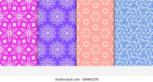 seamless floral geometric patterns set. Flower style. Vector illustration. Texture for holiday cards, Valentines day, wedding invitations, design wallpaper, pattern fills, web page