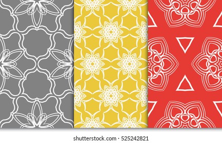 seamless floral geometric patterns set. Texture for holiday cards, Valentines day, wedding invitations, design wallpaper, pattern fills, web page, banner, flyer. Vector illustration.