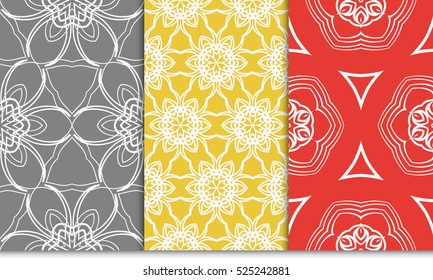 seamless floral geometric patterns set. Texture for holiday cards, Valentines day, wedding invitations, design wallpaper, pattern fills, web page, banner, flyer. Vector illustration.