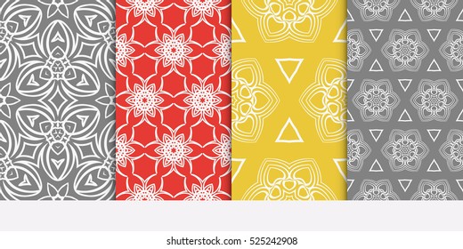 seamless floral geometric patterns set. Texture for holiday cards, Valentines day, wedding invitations, design wallpaper, pattern fills, web page, banner, flyer. Vector illustration.