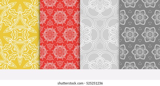 seamless floral geometric patterns set. Texture for holiday cards, Valentines day, wedding invitations, design wallpaper, pattern fills, web page, banner, flyer. Vector illustration.