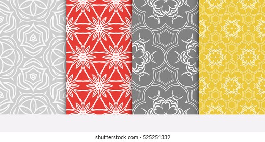 seamless floral geometric patterns set. Texture for holiday cards, Valentines day, wedding invitations, design wallpaper, pattern fills, web page, banner, flyer. Vector illustration.
