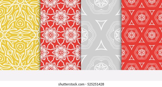 seamless floral geometric patterns set. Texture for holiday cards, Valentines day, wedding invitations, design wallpaper, pattern fills, web page, banner, flyer. Vector illustration.