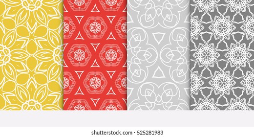 seamless floral geometric patterns set. Texture for holiday cards, Valentines day, wedding invitations, design wallpaper, pattern fills, web page, banner, flyer. Vector illustration.