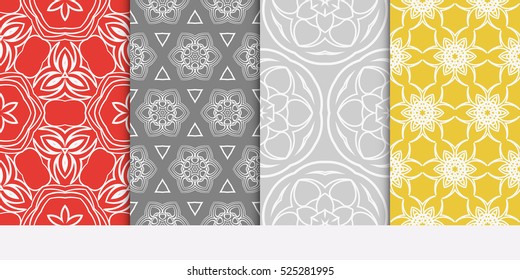 seamless floral geometric patterns set. Texture for holiday cards, Valentines day, wedding invitations, design wallpaper, pattern fills, web page, banner, flyer. Vector illustration.