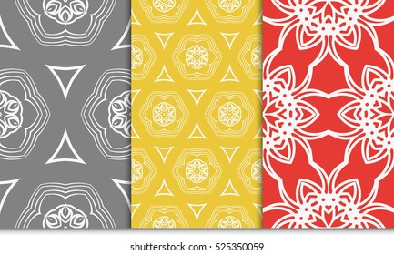 seamless floral geometric patterns set. Texture for holiday cards, Valentines day, wedding invitations, design wallpaper, pattern fills, web page, banner, flyer. Vector illustration.
