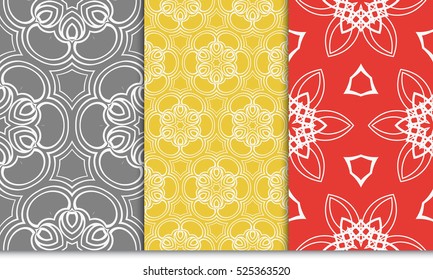 seamless floral geometric patterns set. Texture for holiday cards, Valentines day, wedding invitations, design wallpaper, pattern fills, web page, banner, flyer. Vector illustration.