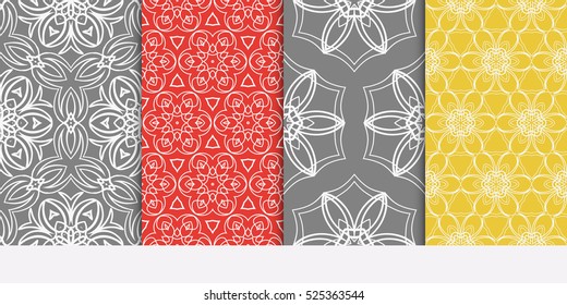 seamless floral geometric patterns set. Texture for holiday cards, Valentines day, wedding invitations, design wallpaper, pattern fills, web page, banner, flyer. Vector illustration.