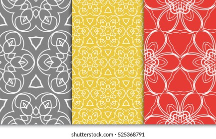 seamless floral geometric patterns set. Texture for holiday cards, Valentines day, wedding invitations, design wallpaper, pattern fills, web page, banner, flyer. Vector illustration.