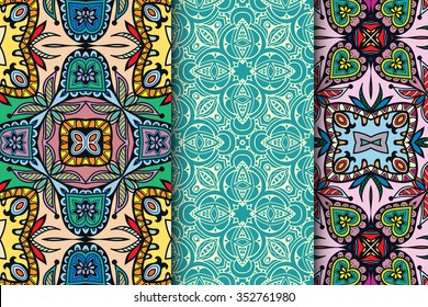 Seamless floral geometric square patterns set with repeating texture for Wedding, Bridal, Valentine's day or Birthday Invitations, fabric or paper print. Vector collection