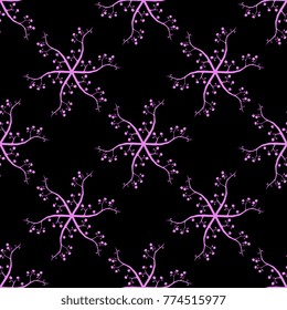 Seamless floral geometrical pattern with abstract round elements. Silhouetted stars made of apple tree branches.