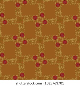 Seamless floral geometrical pattern with branches of Adonis flower.
