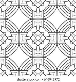 Seamless floral geometrical wallpaper. Black and white pattern, vector. Template for design