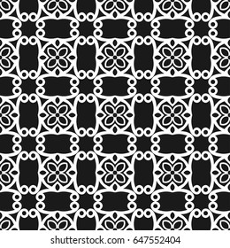 Seamless floral geometrical wallpaper. Black and white pattern, vector. Template for design