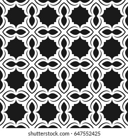 Seamless floral geometrical wallpaper. Black and white pattern, vector. Template for design
