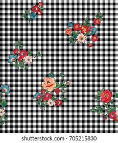 Seamless Floral / Gingham Pattern in Vector