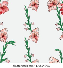 Diseño de gladiolus floral sin inconvenientes con flores románticas. Textura sin fin para un diseño floral y estacional elegante