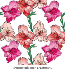 Seamless floral  gladiolus pattern with romantic flowers. Endless texture for elegant floral and season design