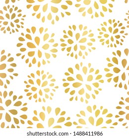 Seamless floral gold foil pattern illustration. Shiny metallic golden repeating background design with flowers for home decor, gift wrap, card design, celebrations, birthday, elegant invitations