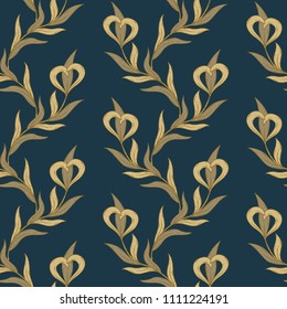Seamless floral golden and blue pattern. Vector pattern.