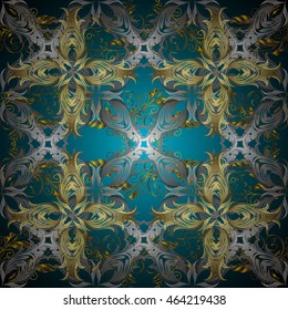 Seamless floral golden pattern on dark blue background. Vector illustration.