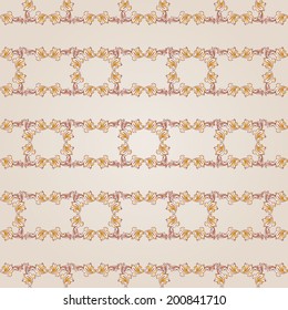 Seamless floral gorizontal line  pattern of brown henna on beige background
