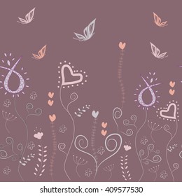 Seamless floral grassy texture.Endless horizontal floral pattern with butterflies. You can use it in textile design, greeting cards, graphic design. 