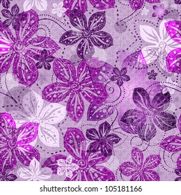 Seamless floral gray pattern with violet vintage flowers (vector EPS 10)