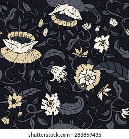Seamless floral gray pattern with water lily