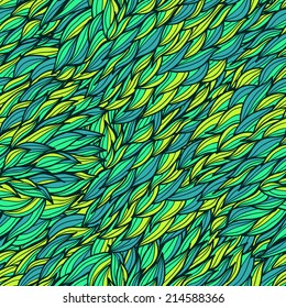 Seamless floral green hand drawn doodle pattern