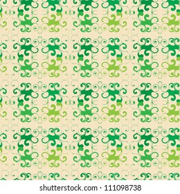 Seamless floral green pattern on beige background