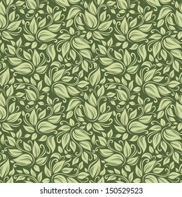 Seamless floral green pattern. Vector illustration. 