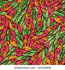 Seamless floral green and pink bright doodle pattern