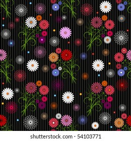 Seamless floral grey striped pattern with curls and bouquets  (vector)