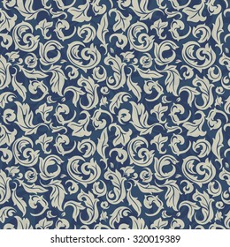 Seamless floral hand drawn background of beige and blue, abstract floral template for design