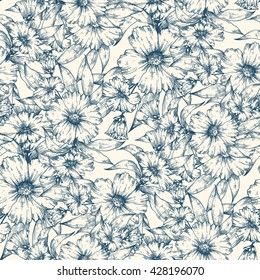Seamless floral hand drawn background pattern. Decorative backdrop for fabric, scrapbooking, textile, wrapping paper, card, invitation, wallpaper, web design
