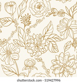 Seamless floral hand drawn detailed pattern, bouquet of flowers