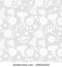 Seamless floral hand drawn grey pattern stock vector illustration