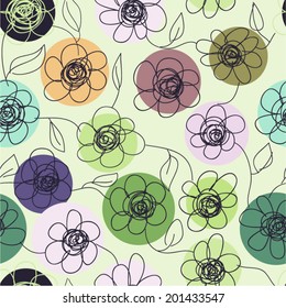 Seamless floral hand drawn pattern. Abstract flowers colorful background