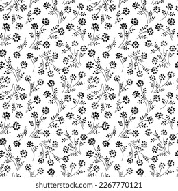 Nahtlose blumengezeichnete Muster mit schönen Hydrangeas. Vintage Hintergrund mit blühenden Hydrangea.  Schwarze Malgrafik mit abstraktem Blumenmotiv. 