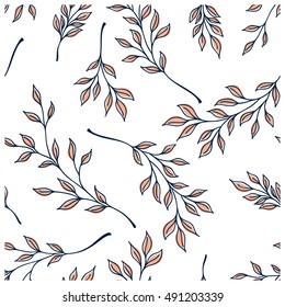 Seamless floral handdrawn pattern with branches. Floral stylish background.