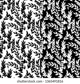 Seamless floral hand-drawn pattern, leaf background (seamlessly tiling). Retro pattern with leaf. Organic ornament can be used as wallpaper, fabric, banner, poster, wrapping paper