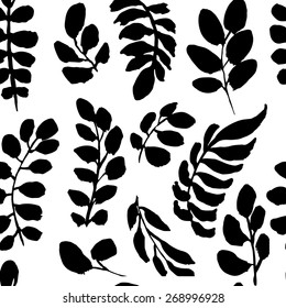 Seamless floral hand-drawn pattern, leaf background. Organic ornament can be used as wallpaper